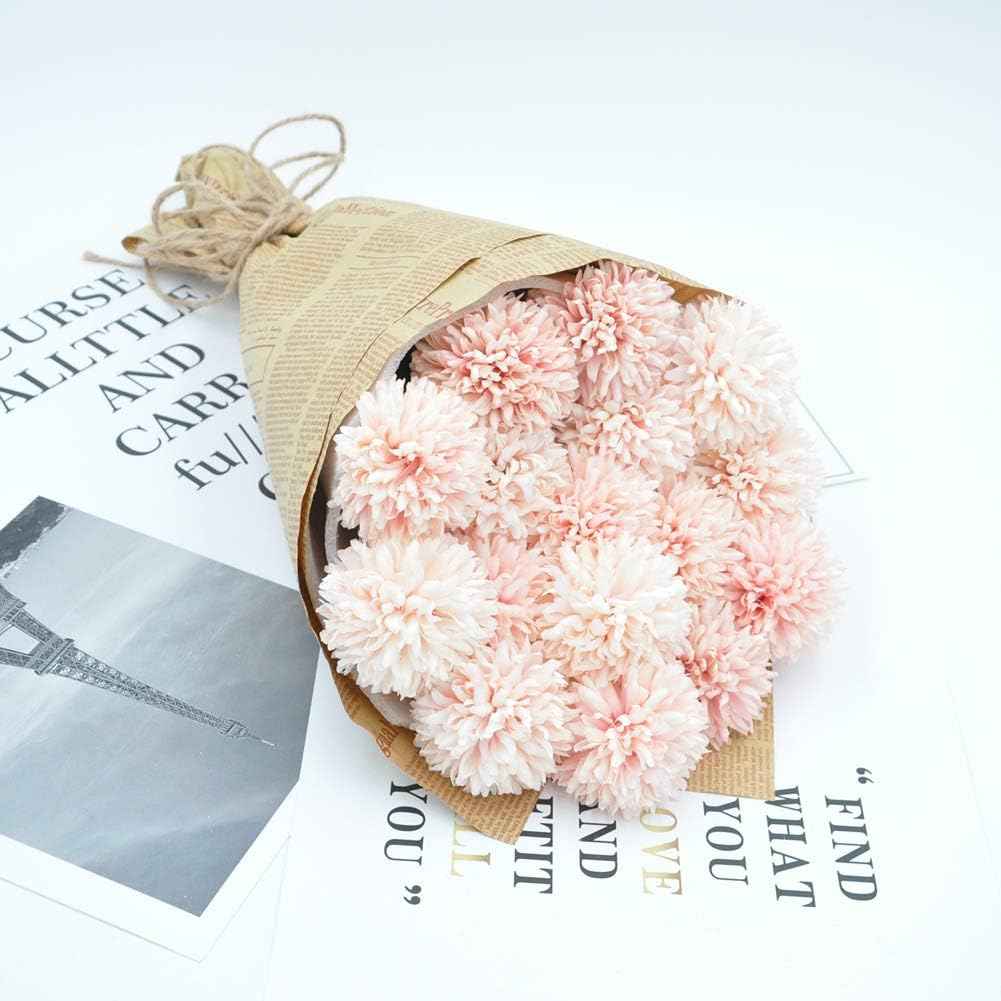 Silk Ball Chrysanthemum Champagne Artificial Flowers 10pcs Faux Pom pom Mums for Home Decor