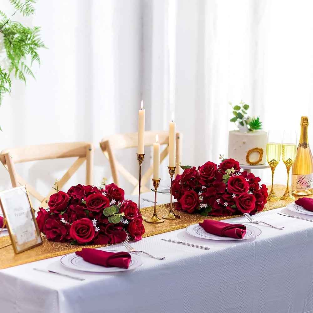 50PCS Red Velvet Rose Realistic Artificial Flowers Faux Roses for Wedding & Home Decor