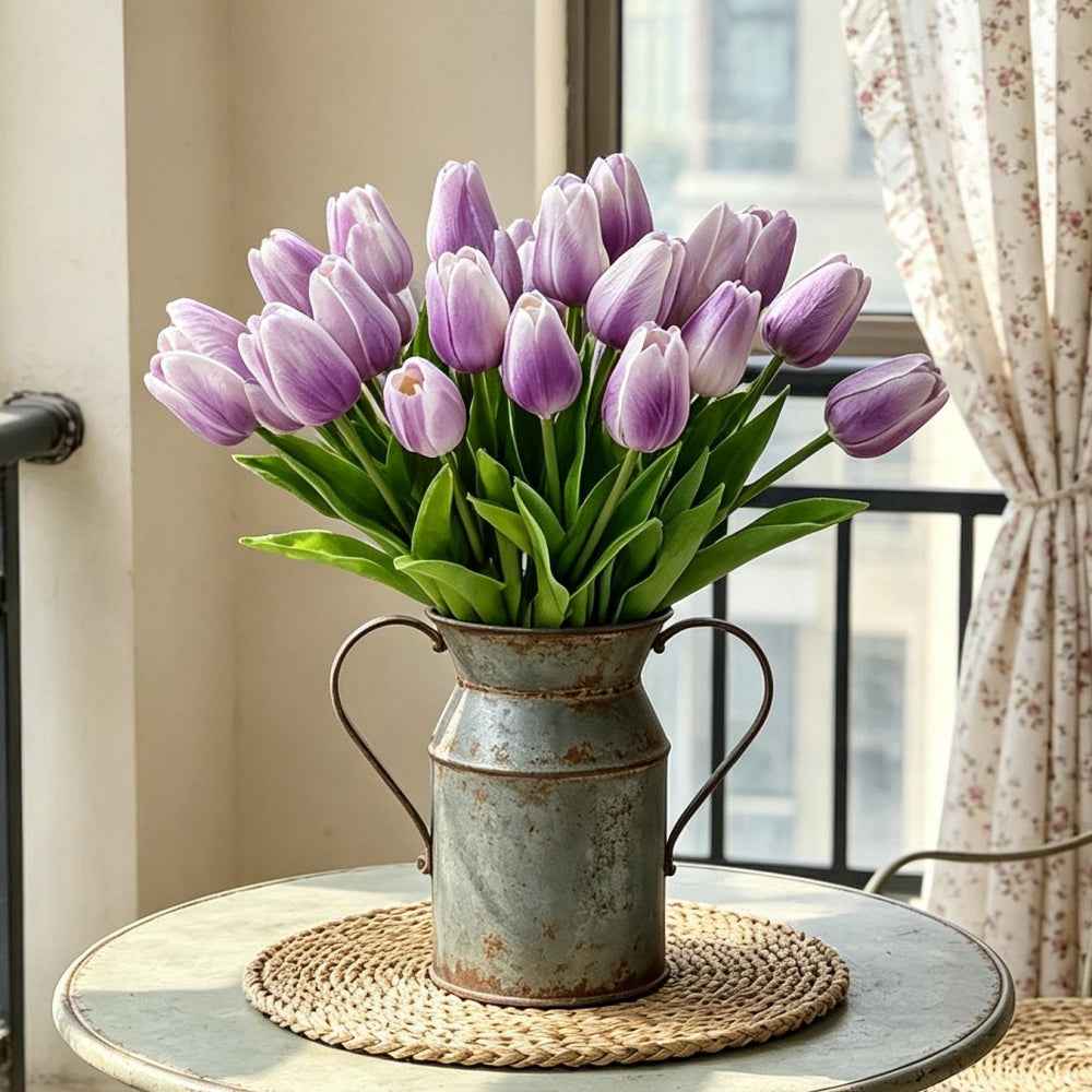 PU Real Touch Purple Tulips Artificial Flowers Lifelike Faux Tulip for Home Decor