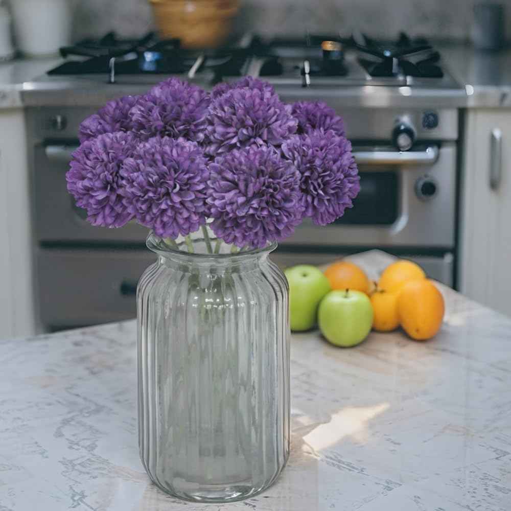 Silk Ball Chrysanthemum Purple Artificial Flowers 10pcs Faux Pom pom Mums for Home Decor