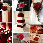 12PCS Red Velvet Rose Realistic Artificial Flowers Faux Roses for Wedding & Home Decor