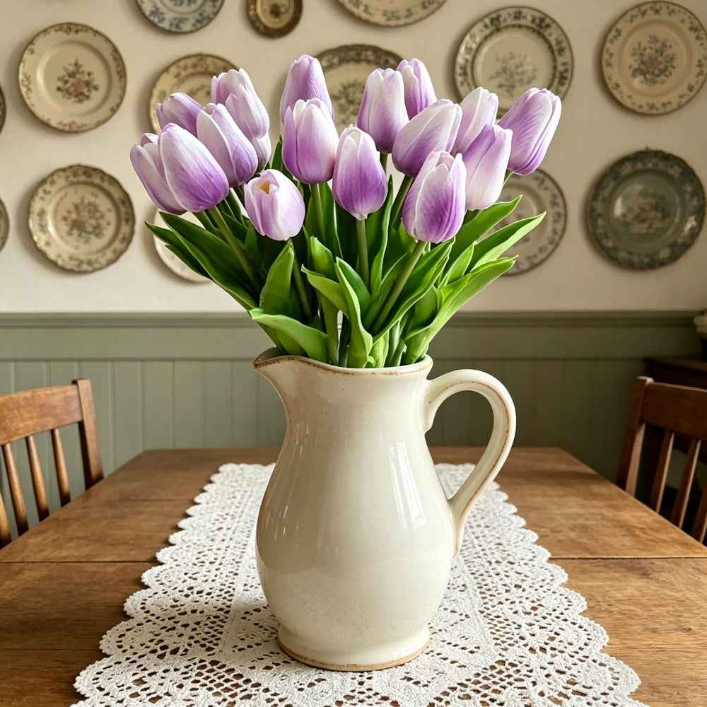 PU Real Touch Purple Tulips Artificial Flowers Lifelike Faux Tulip for Home Decor