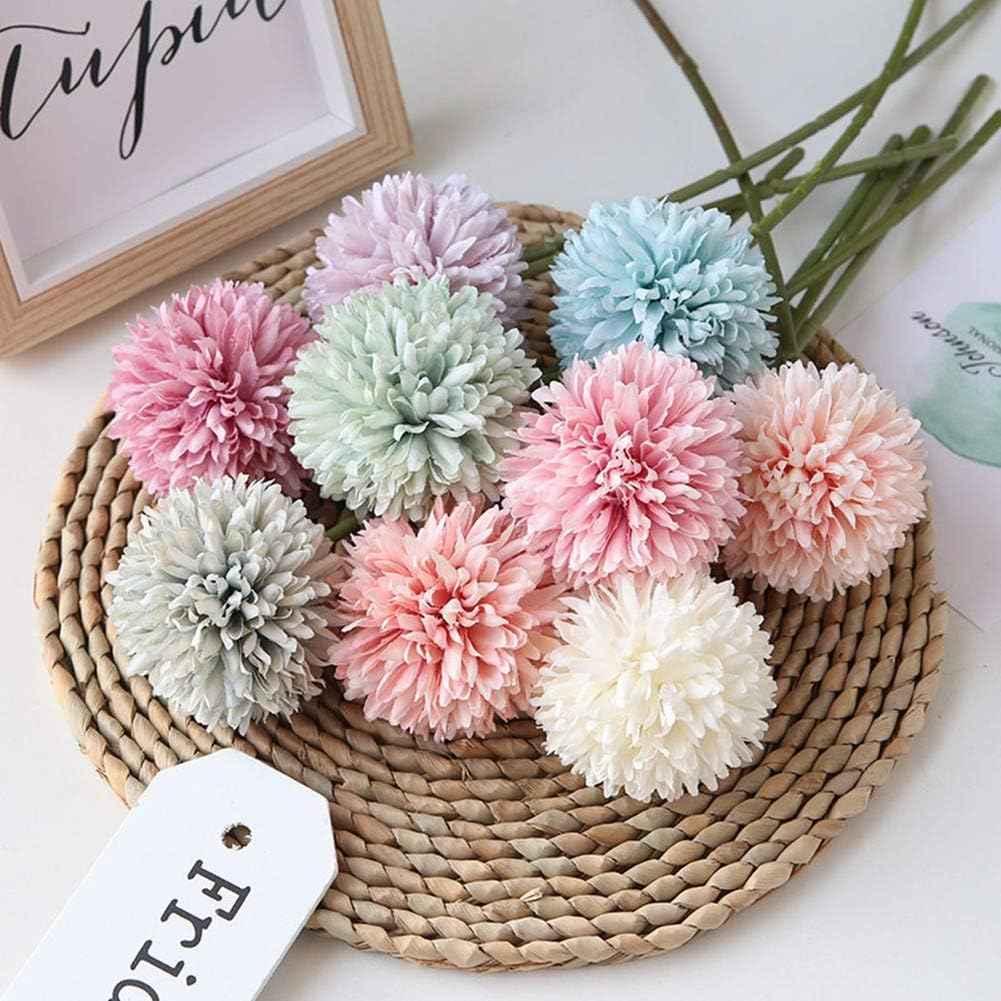 Silk Ball Chrysanthemum Blue Artificial Flowers 10pcs Faux Pom pom Mums for Home Decor