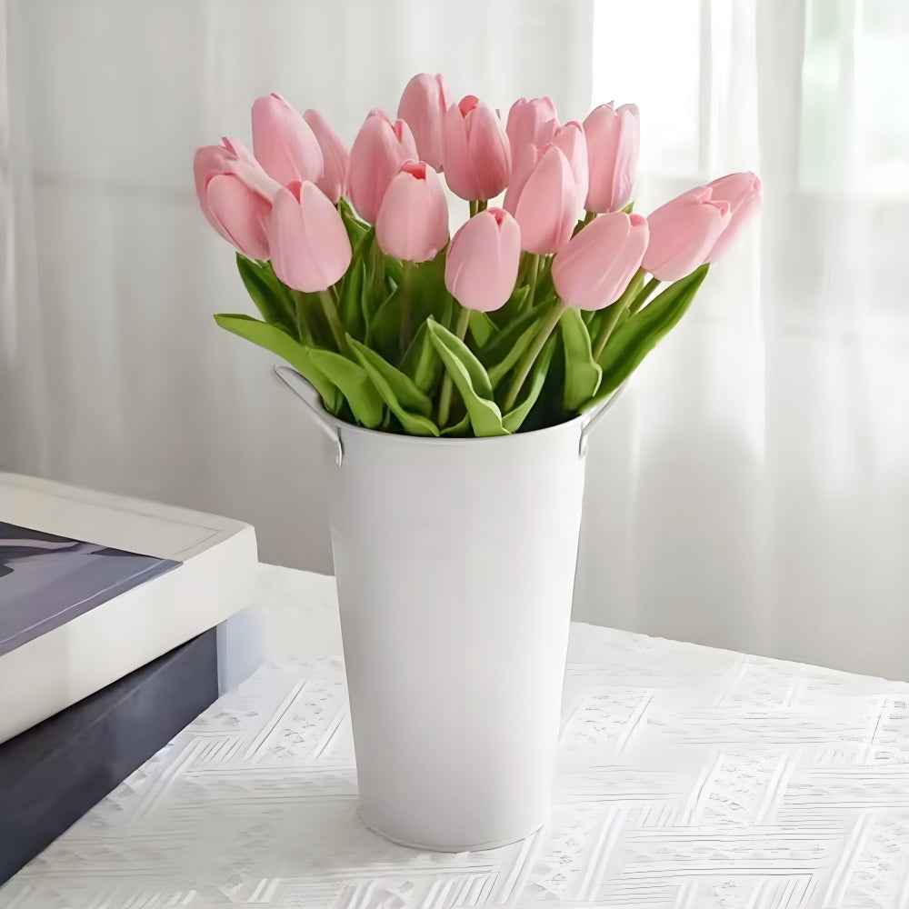 PU Real Touch Pink Tulips Artificial Flowers Lifelike Faux Tulip for Home Decor