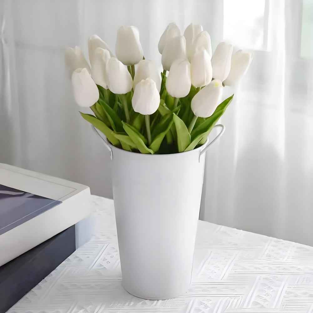 PU Real Touch White Tulips Artificial Flowers Lifelike Faux Tulip for Home Decor