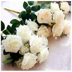 Silk Rose Bouquet 10 Heads White Artificial Roses Faux Flowers for Home Decor & Wedding