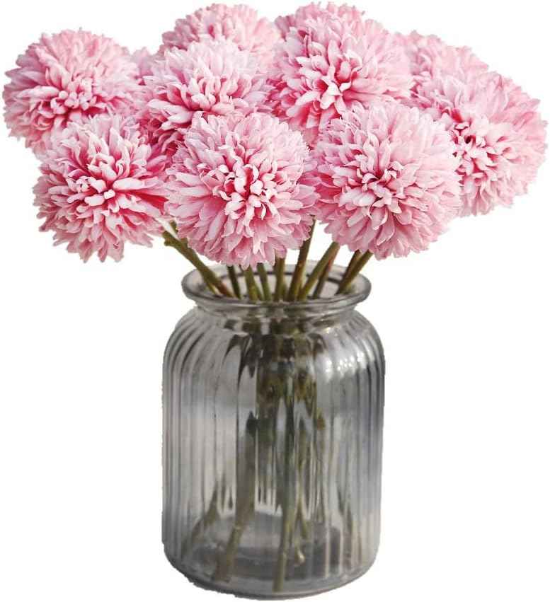 Silk Ball Chrysanthemum Fuchsia Artificial Flowers 10pcs Faux Pom pom Mums for Home Decor