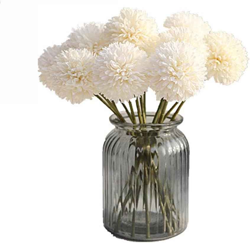 Silk Ball Chrysanthemum White Artificial Flowers 10pcs Faux Pom pom Mums for Home Decor