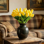 PU Real Touch Yellow Tulips Artificial Flowers Lifelike Faux Tulip for Home Decor