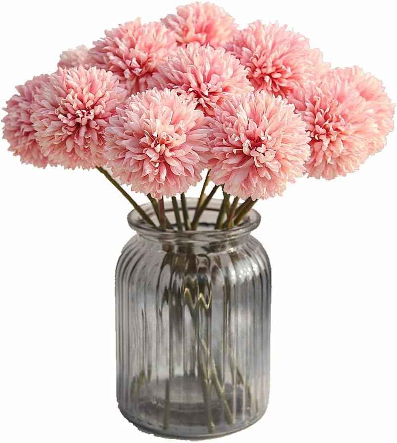 Silk Ball Chrysanthemum Pink Artificial Flowers 10pcs Faux Pom pom Mums for Home Decor
