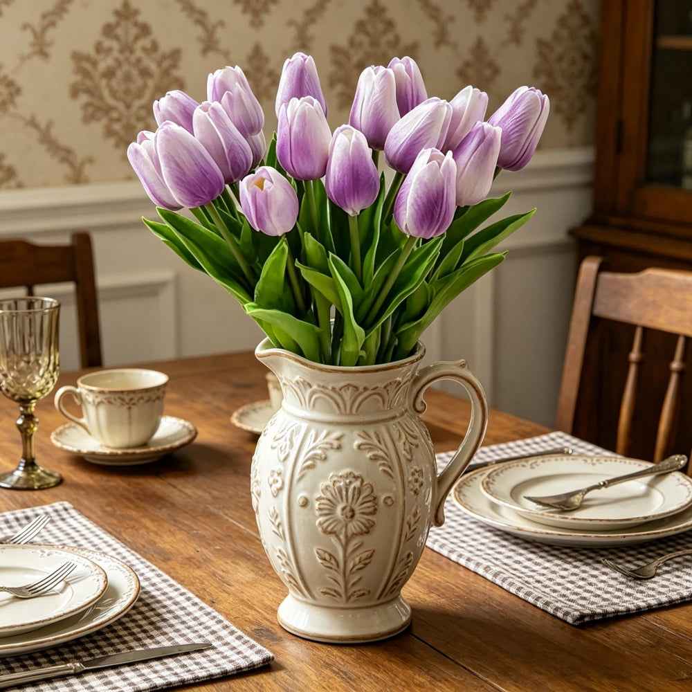 PU Real Touch Purple Tulips Artificial Flowers Lifelike Faux Tulip for Home Decor