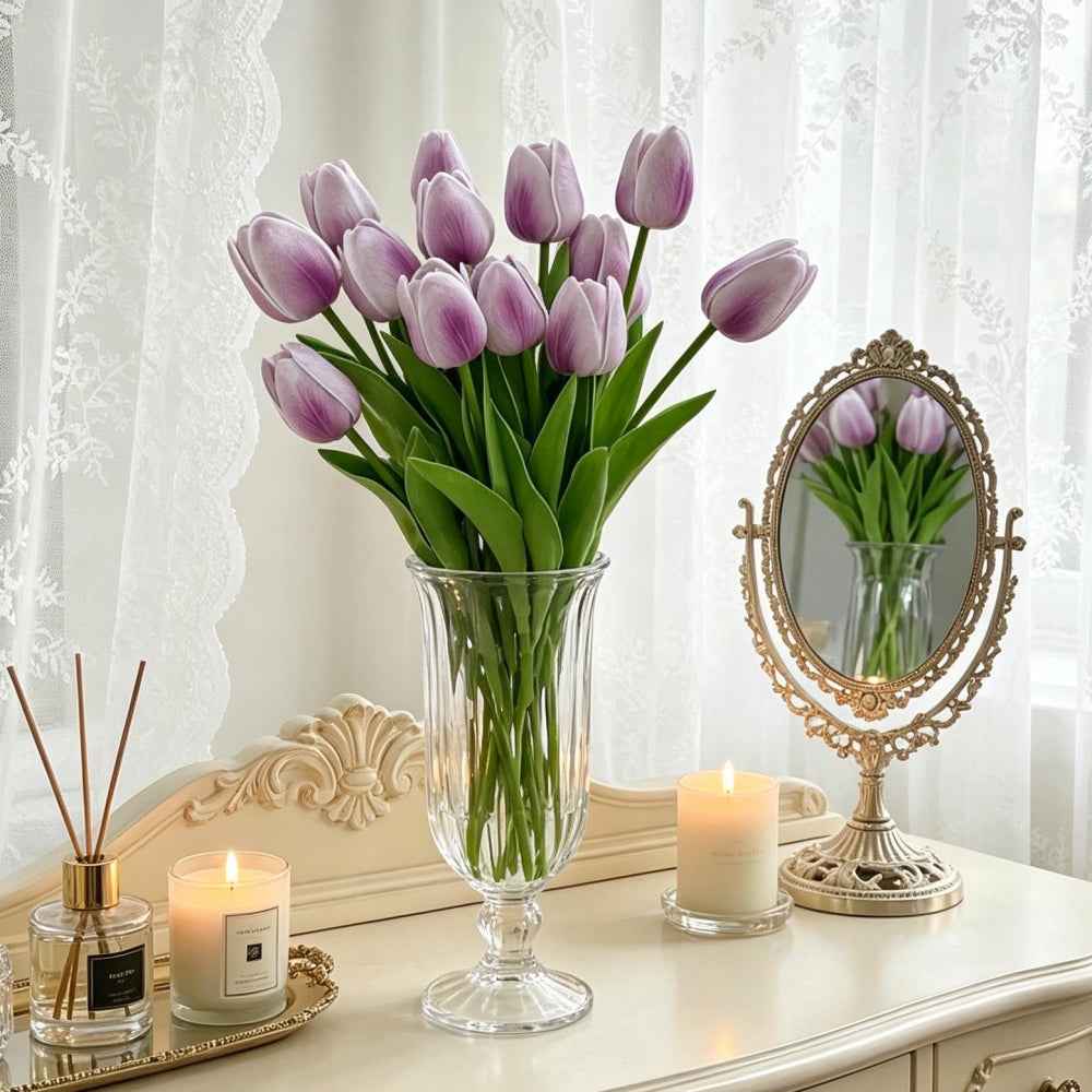 PU Real Touch Purple Tulips Artificial Flowers Lifelike Faux Tulip for Home Decor
