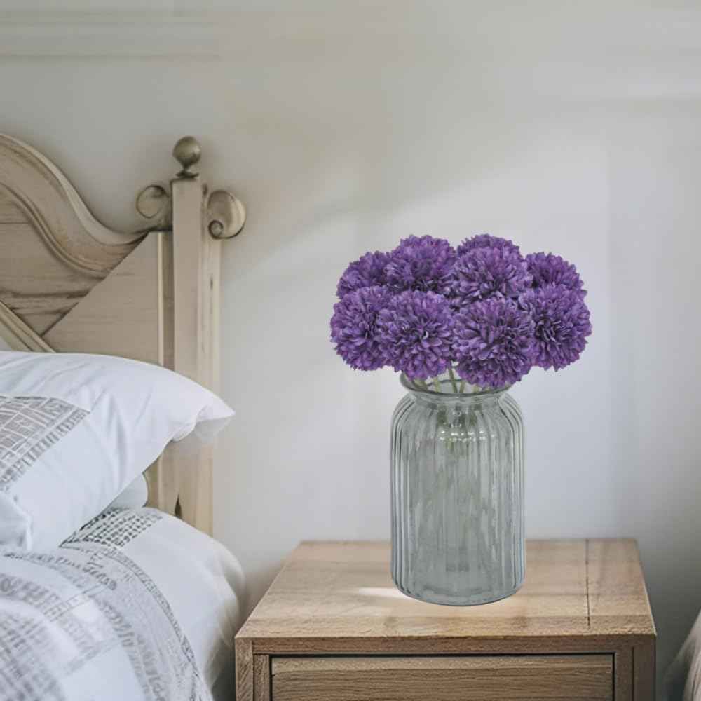 Silk Ball Chrysanthemum Purple Artificial Flowers 10pcs Faux Pom pom Mums for Home Decor