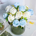 Silk Rose Bouquet 12pcs Blue Artificial Roses Faux Flowers for Home Decor & Wedding