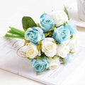 Silk Rose Bouquet 12pcs Blue Artificial Roses Faux Flowers for Home Decor & Wedding