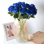 12PCS Blue Velvet Rose Realistic Artificial Flowers Faux Roses for Wedding & Home Decor