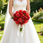 Silk Rose Bouquet 12pcs Red Artificial Roses Faux Flowers for Home Decor & Wedding