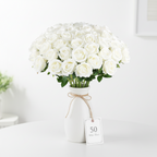 50PCS White Velvet Rose Realistic Artificial Flowers Faux Roses for Wedding & Home Decor