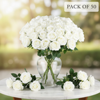 50PCS White Velvet Rose Realistic Artificial Flowers Faux Roses for Wedding & Home Decor