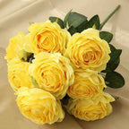 Silk Rose Bouquet 10 Heads Yellow Artificial Roses Faux Flowers for Home Decor & Wedding