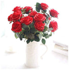 Silk Rose Bouquet 10 Heads Red Artificial Roses Faux Flowers for Home Decor & Wedding