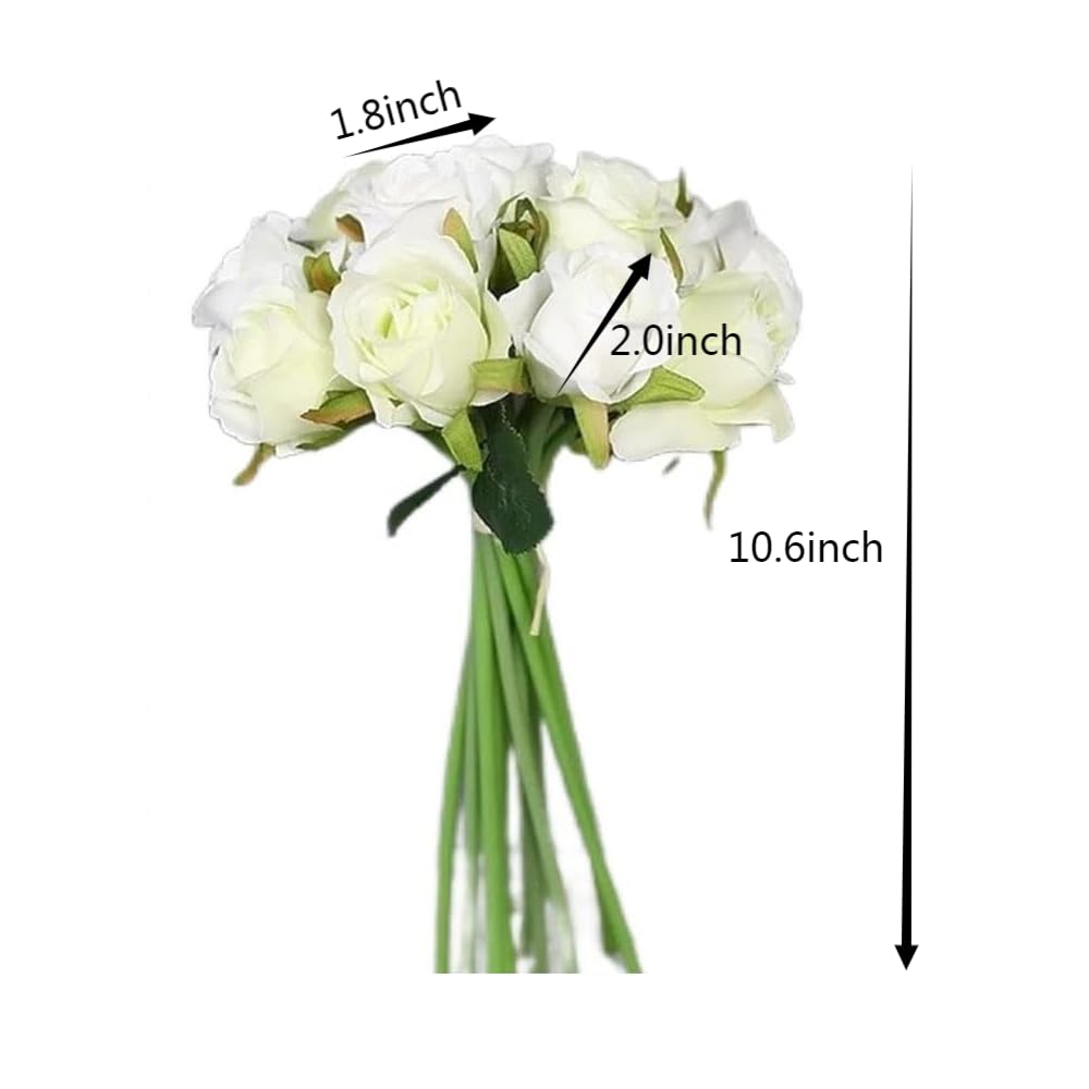 Silk Rose Bouquet 12pcs White Artificial Roses Faux Flowers for Home Decor & Wedding
