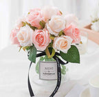 Silk Rose Bouquet 12pcs Champagne Artificial Roses Faux Flowers for Home Decor & Wedding