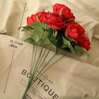 Silk Rose Bouquet 10 Heads Red Artificial Roses Faux Flowers for Home Decor & Wedding