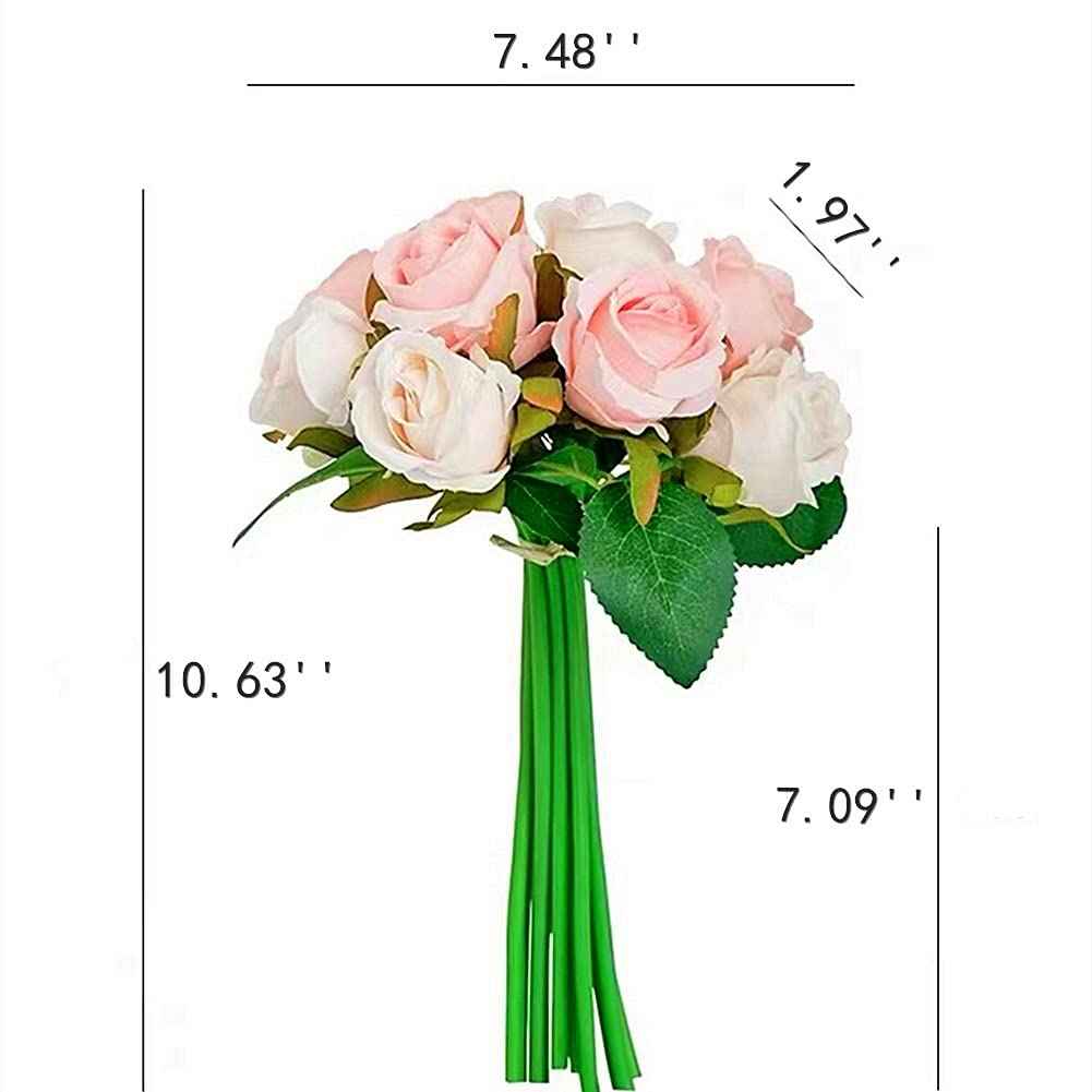 Silk Rose Bouquet 12pcs Champagne Artificial Roses Faux Flowers for Home Decor & Wedding