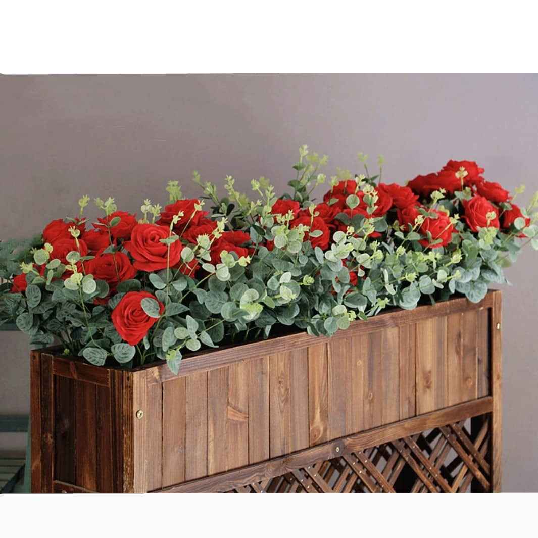 Silk Rose Bouquet 10 Heads Red Artificial Roses Faux Flowers for Home Decor & Wedding