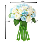 Silk Rose Bouquet 12pcs Blue Artificial Roses Faux Flowers for Home Decor & Wedding