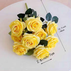 Silk Rose Bouquet 10 Heads Yellow Artificial Roses Faux Flowers for Home Decor & Wedding