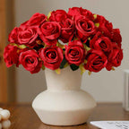 Silk Rose Bouquet 12pcs Red Artificial Roses Faux Flowers for Home Decor & Wedding