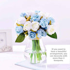 Silk Rose Bouquet 12pcs Blue Artificial Roses Faux Flowers for Home Decor & Wedding